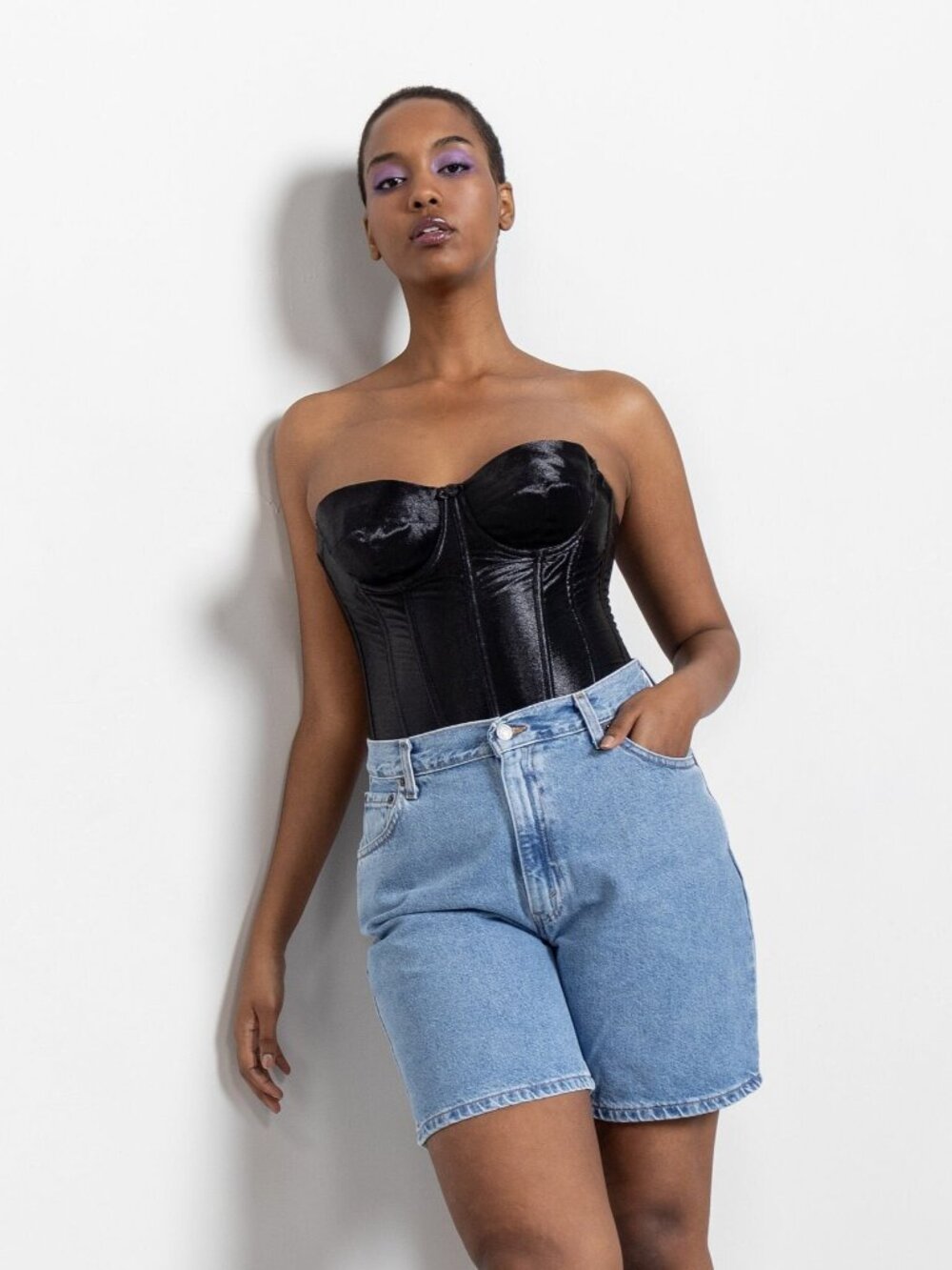 BLACK CORSET Fredericks Of Hollywood Vintage Bustier Satin / Medium Large